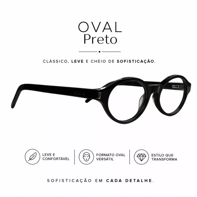 Clip-On Evolve Oval Preto Luxo
