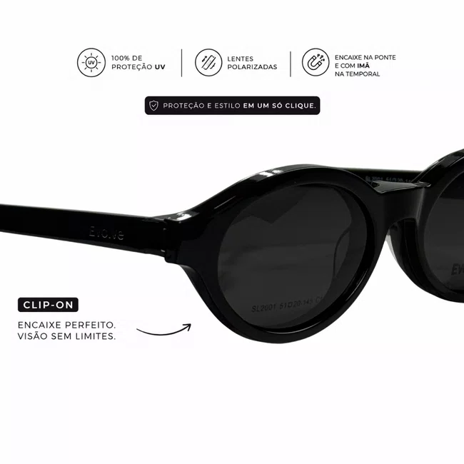 Clip-On Evolve Oval Preto Luxo