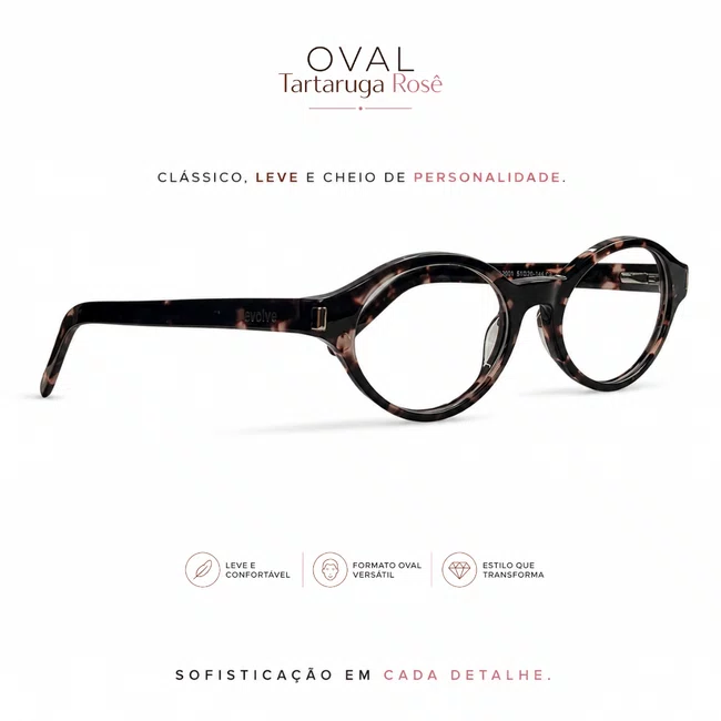 Clip-On Evolve Oval Tartaruga Rosê Luxo