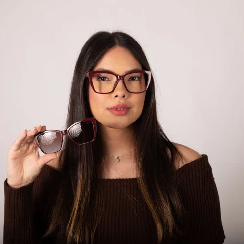Óculos de grau feminino clip-on, modelo 2 em 1 em Vermelho