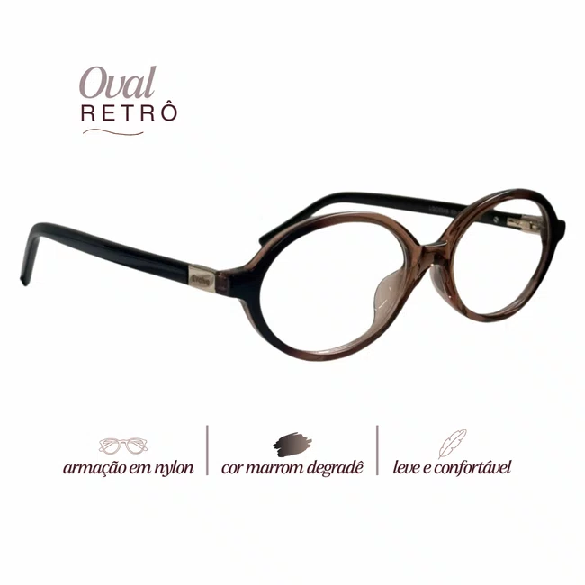 Óculos Clip-On Feminino Oval Evolve Retrô Marrom Escuro Degradê