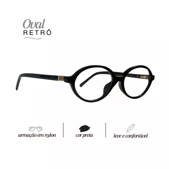 Óculos Clip-On Feminino Oval Evolve Retrô Preto