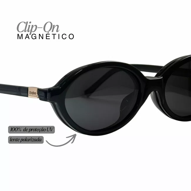 Óculos Clip-On Feminino Oval Evolve Retrô Preto