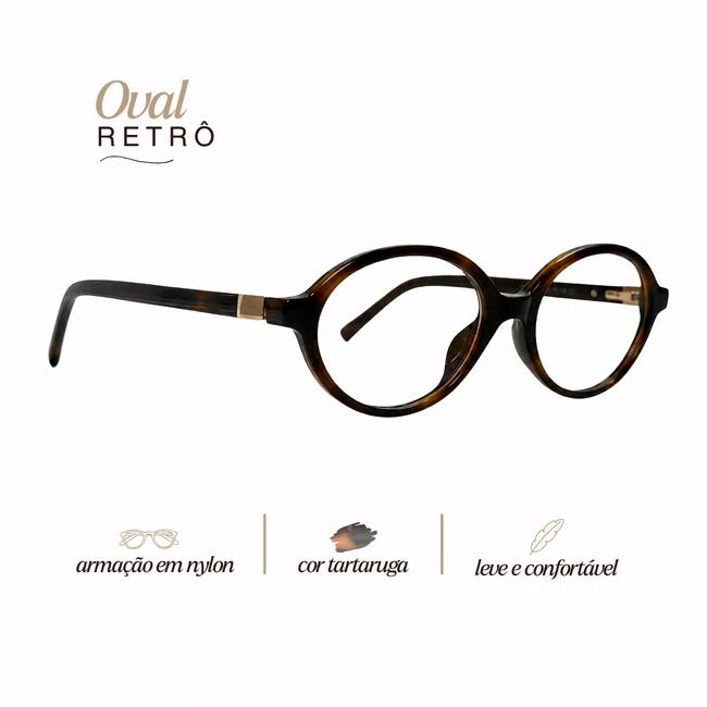 Óculos Clip-On Feminino Oval Evolve Retrô Tartaruga
