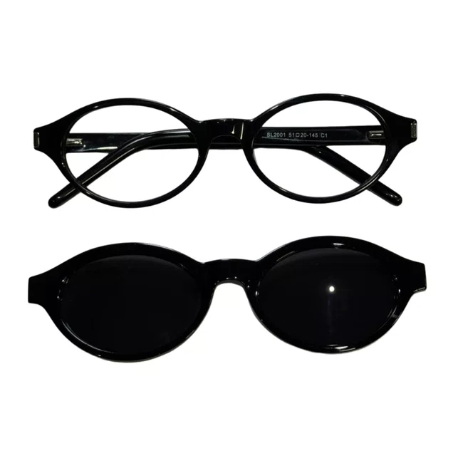 Óculos de Grau 2 em 1 com Clip-On Solar Evolve – Oval Preto Luxo