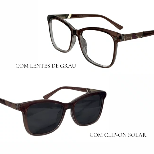 Óculos de Grau Clip-On Evolve Quadrado Marrom Degradê