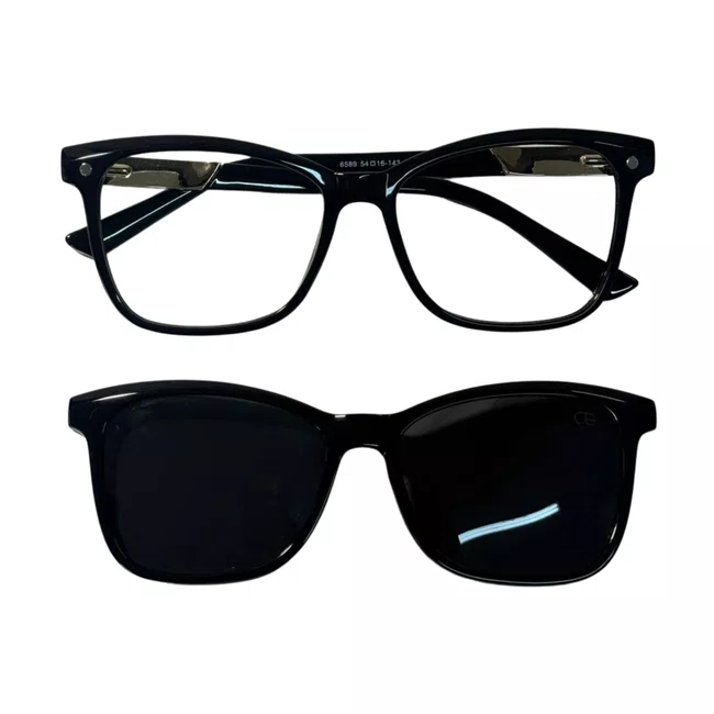 Óculos de Grau Clip-On Evolve Quadrado Preto