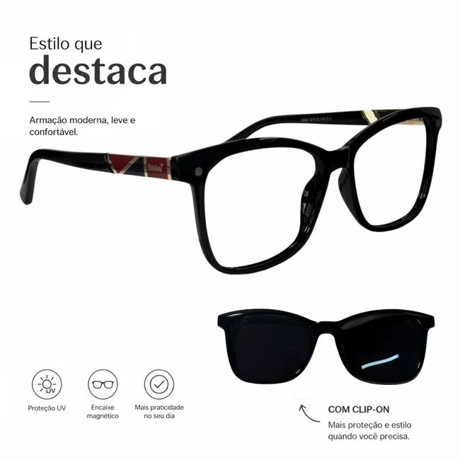 Óculos de Grau Clip-On Evolve Quadrado Preto