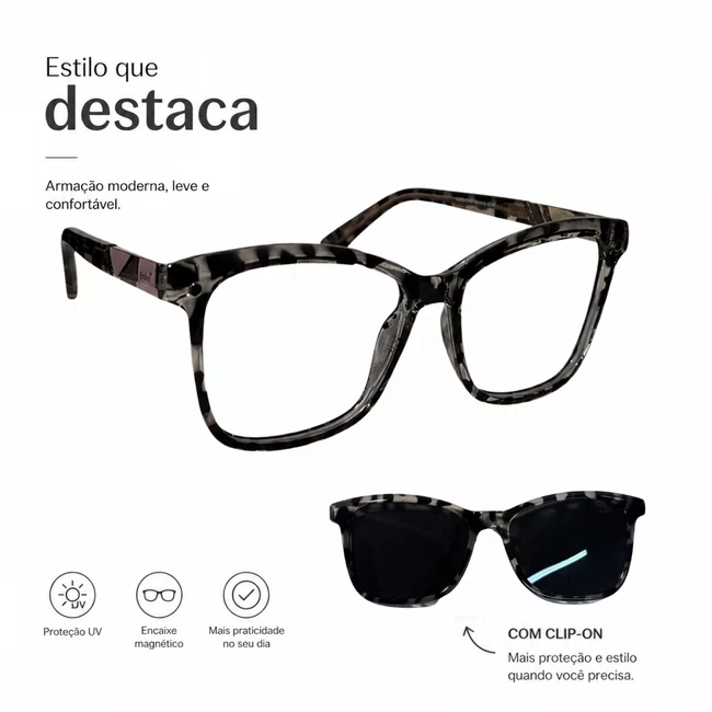 Óculos de Grau Clip-On Evolve Quadrado Tartaruga Rosê
