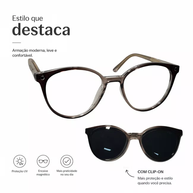 Óculos de Grau Clip-On Evolve Redondo Marrom Escuro Degradê