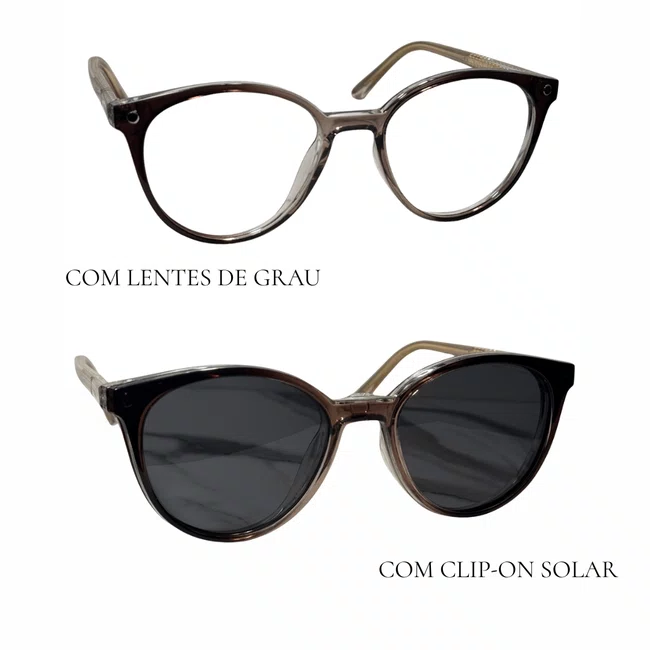 Óculos de Grau Clip-On Evolve Redondo Marrom Escuro Degradê
