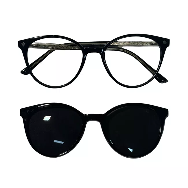 Óculos de Grau Clip-On Evolve Redondo Preto