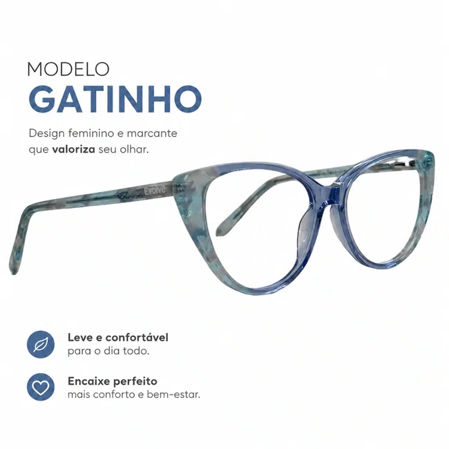 Óculos de Grau Evolve Gatinho Cristal Azul Translúcido
