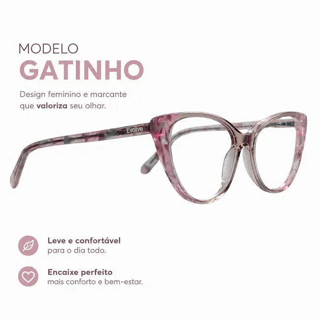 Óculos de Grau Evolve Gatinho Cristal Rosê Translúcido