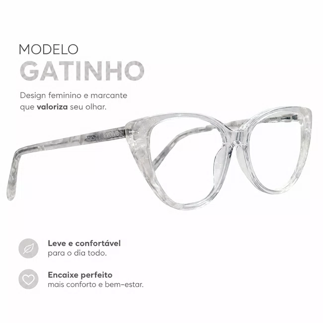 Óculos de Grau Evolve Gatinho Cristal Transparente