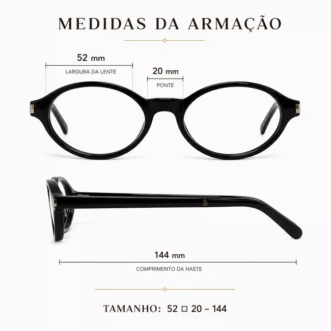 Óculos de grau Evolve, modelo Oval Preto Tendência