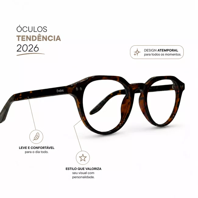 Óculos de Grau Evolve, Redondo Geométrico Tartarugado