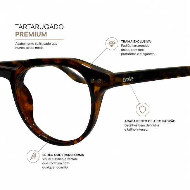 Óculos de Grau Evolve, Redondo Geométrico Tartarugado