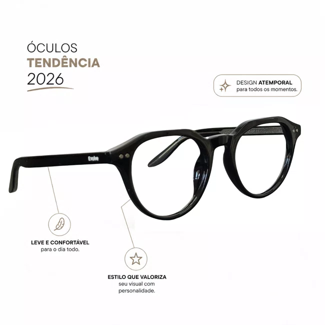 Óculos de Grau Evolve, Redondo Geométrico Preto