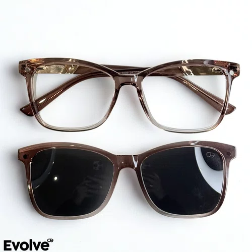 Óculos de grau feminino clip-on, modelo 2 em 1 marrom