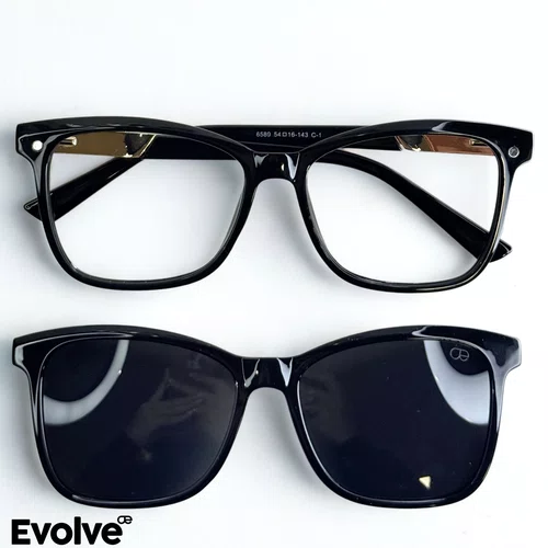 Óculos de grau feminino clip-on, modelo 2 em 1 preto