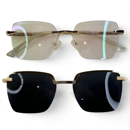 Óculos de grau feminino clip-on, modelo 2 em 1 Balgriff metal em Dourado