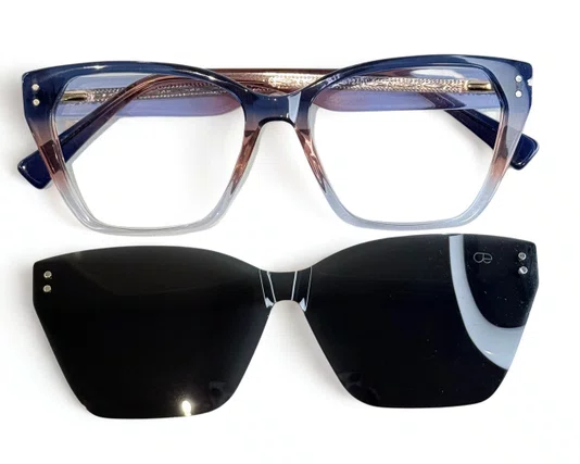 Óculos de Grau Feminino Clip-on Modelo 2 em 1 em Azul Degradê