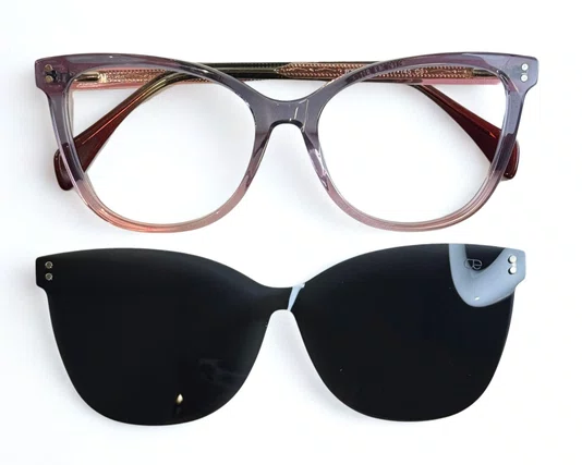 Óculos de Grau Feminino Clip-on Modelo 2 em 1 em Cinza com Rosê Degradê