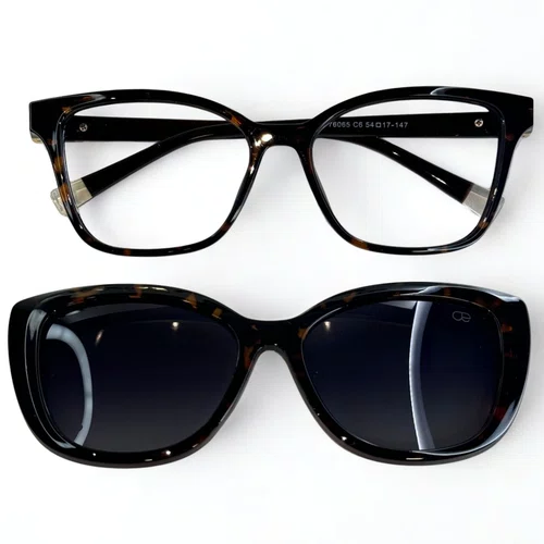 Óculos de grau feminino clip-on, modelo 2 em 1 em Marrom Tartarugado