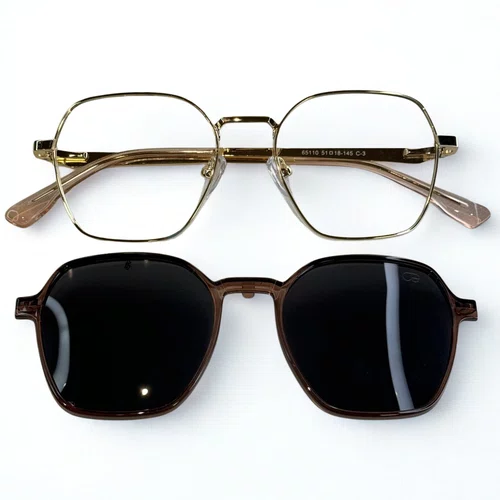 Óculos de grau feminino clip-on, modelo 2 em 1 em Metal Dourado
