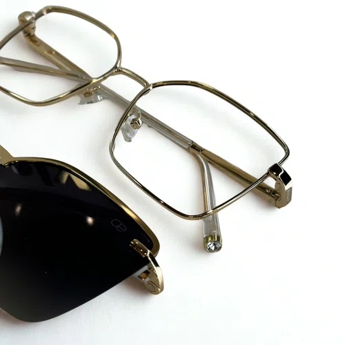 Óculos de grau feminino clip-on, modelo 2 em 1 em metal em Dourado