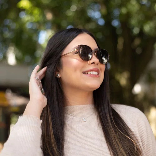 Óculos de grau feminino clip-on, modelo 2 em 1 em Metal em Dourado