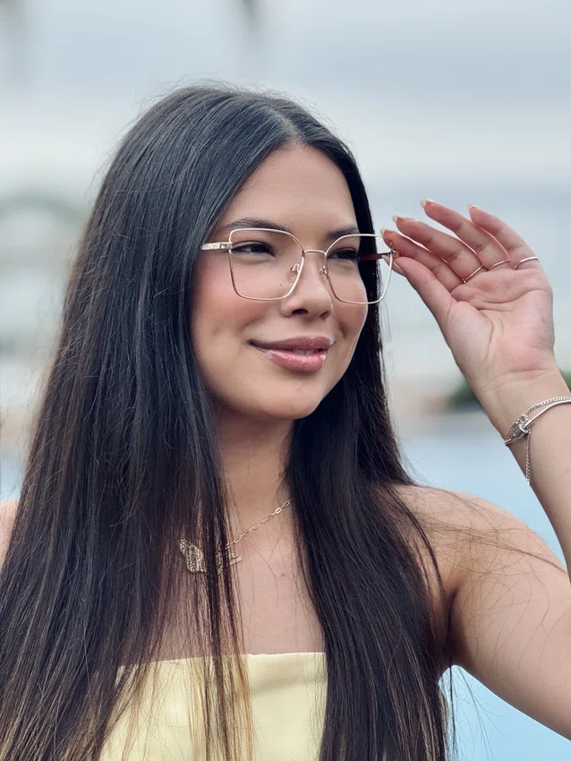 Óculos de grau feminino clip-on, modelo 2 em 1 em metal em Dourado