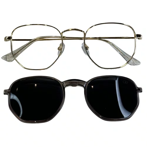 Óculos de grau feminino clip-on, modelo 2 em 1 em Metal em Dourado