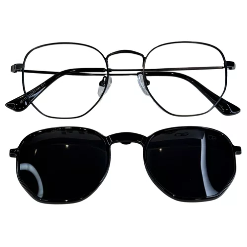 Óculos de grau feminino clip-on, modelo 2 em 1 em Metal em Preto