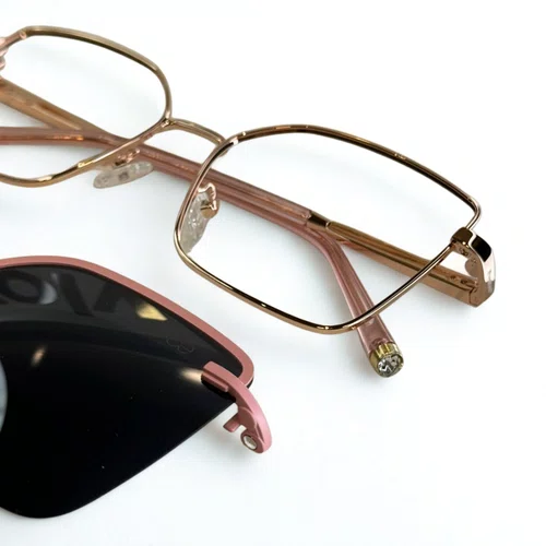 Óculos de grau feminino clip-on, modelo 2 em 1 em metal em Rosê