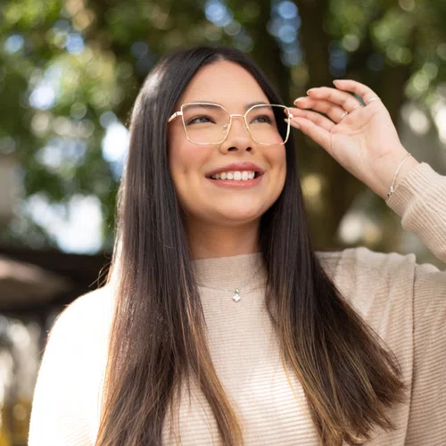 Óculos de grau feminino clip-on, modelo 2 em 1 em metal em Rosê