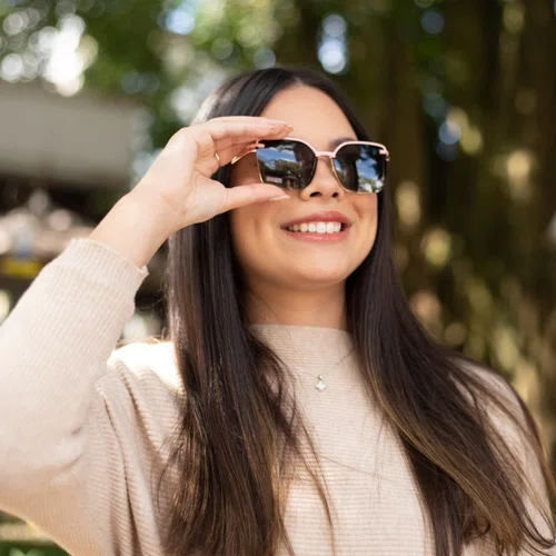 Óculos de grau feminino clip-on, modelo 2 em 1 em metal em Rosê