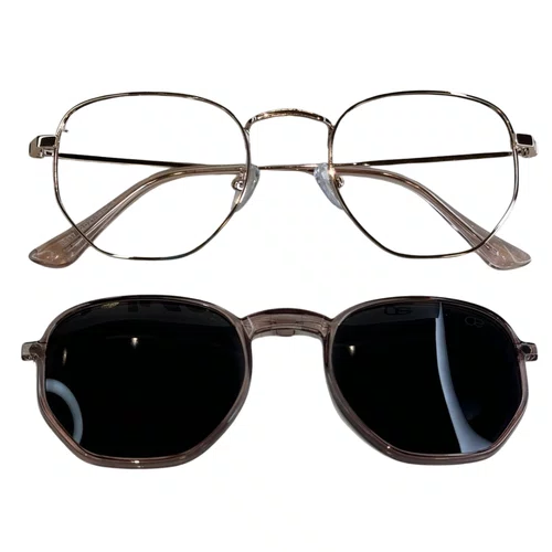 Óculos de grau feminino clip-on, modelo 2 em 1 em Metal em Rosê