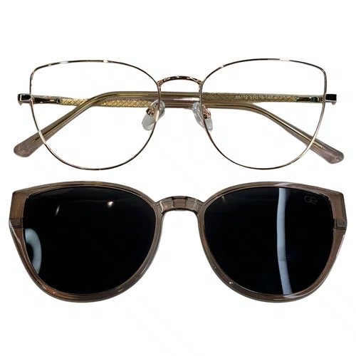 Óculos de grau feminino clip-on, modelo 2 em 1 em Metal em Rosê