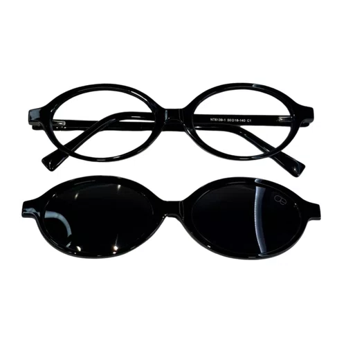 Óculos de grau feminino clip-on, modelo 2 em 1 em Preto