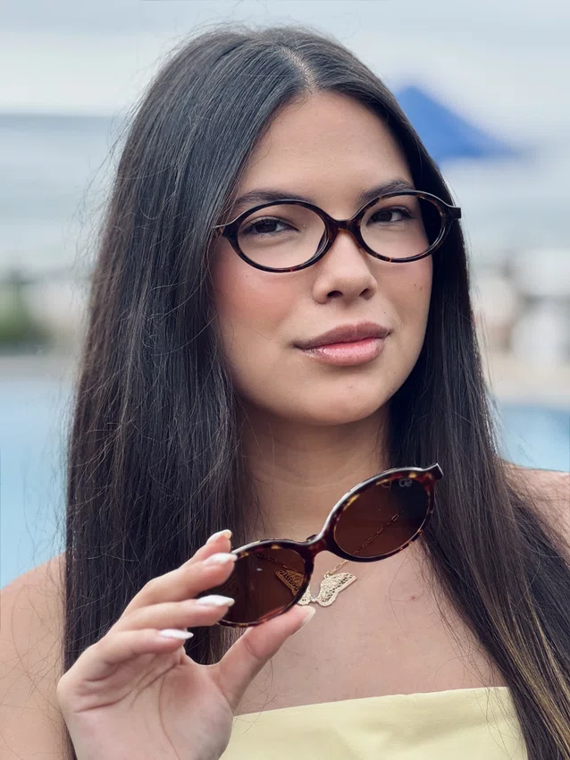Óculos de grau feminino clip-on, modelo 2 em 1 em Tartarugado