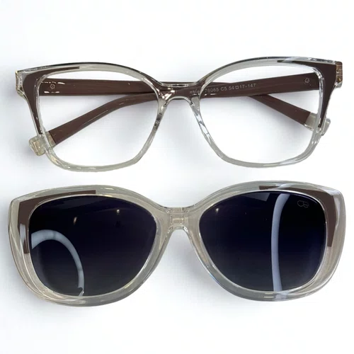 Óculos de grau feminino clip-on, modelo 2 em 1 em Transparente