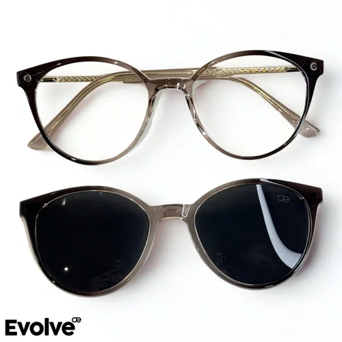 Óculos de grau feminino clip-on, modelo 2 em 1 Marrom Degradê