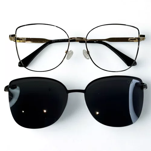 Óculos de grau feminino clip-on, modelo 2 em 1 metal em Preto