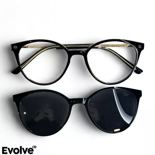 Óculos de Grau Feminino Clip-on, Modelo 2 em 1 Preto