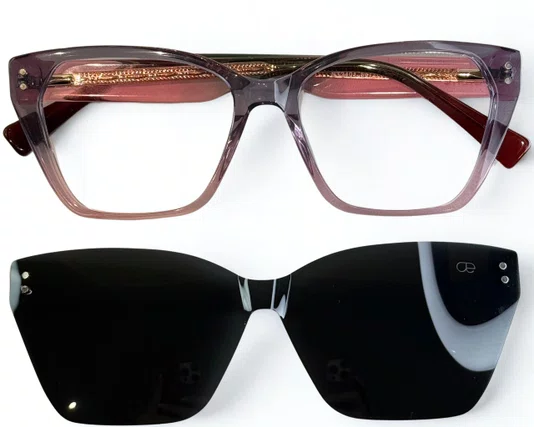 Óculos de Grau Feminino Clip-on Modelo 2 em 1 Rosa Degradê