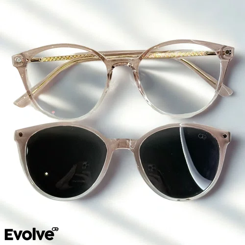 Óculos de Grau Feminino Clip-on, Modelo 2 em 1 Rosê Translúcido
