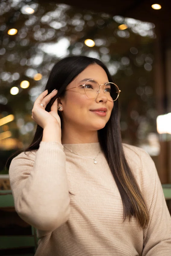 Óculos de grau feminino, modelo redondo metal em Dourado