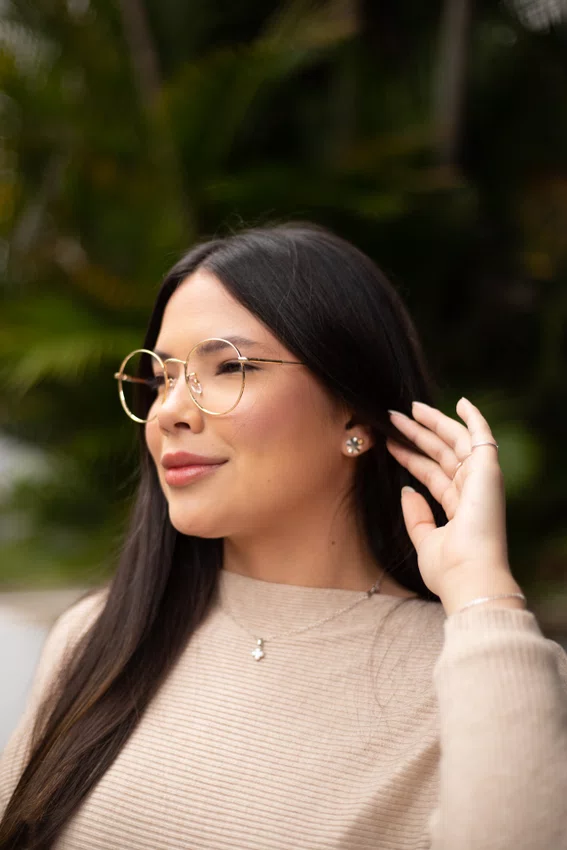 Óculos de grau feminino, modelo redondo metal em Dourado